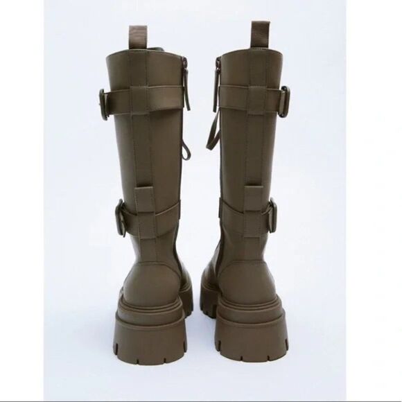 Zara Waxed Lace Up Boots New - Picture 3 of 5